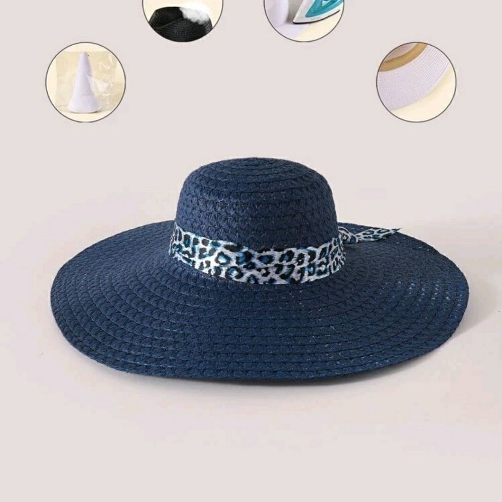 🌼Leopard Ribbon Decor Straw Hat - Picture 4 of 5